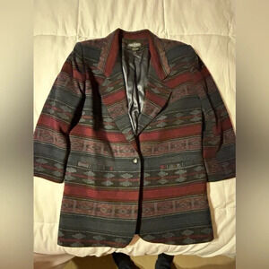 Women's Size M Vintage Braetan Wool Southwest Aztec One Button Blazer